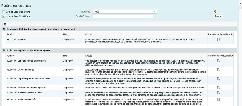 III. Cadastro Listas de Fornecimento O usuário será direcionado para a tela de Parâmetros de busca.