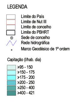 10 podemos observar um excerto do mapa de capitação de água geral total por concelho (l/hab.