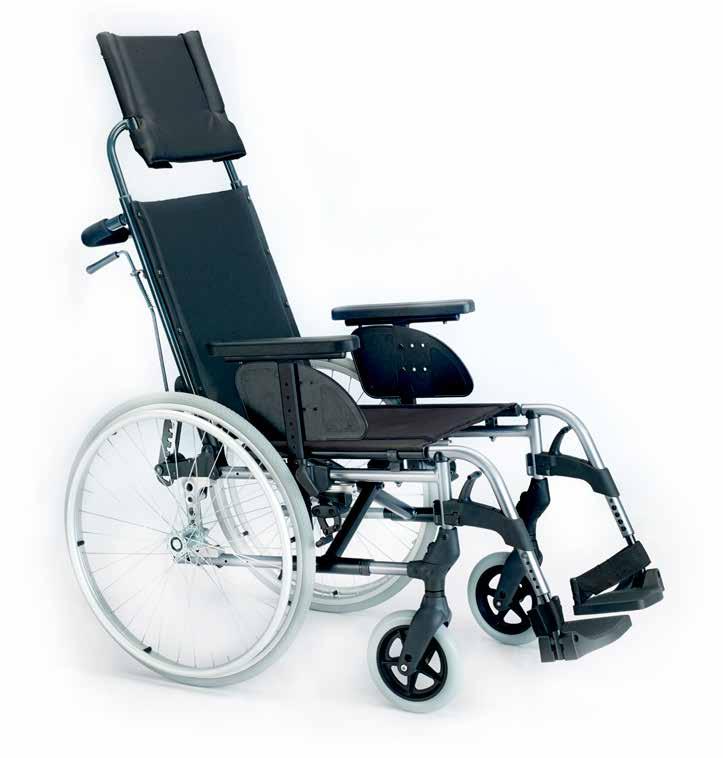 ENCOSTO RECLINÁVEL CONFIGURAÇÃO STANDARD Cadeira articulada em alumínio, com encosto reclinável até 60º Assento e encosto