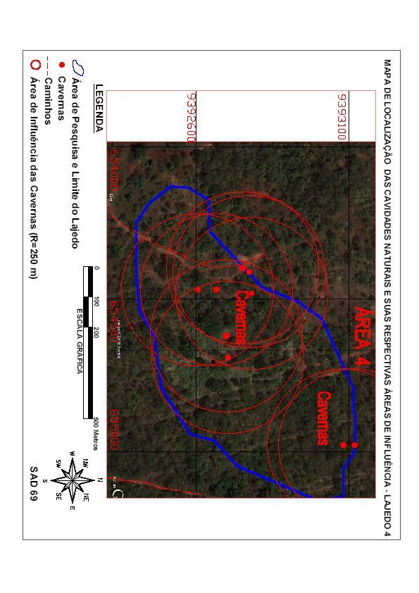 54 Área 4 No lajedo da área 4 foram identificadas nove cavidades naturais sendo sete destas localizadas no setor centro-oeste, e duas no setor norte do lajedo (figura 37).