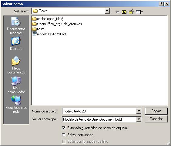 Procedimentos para utilização do BrOffice.org - 9 Entre no Menu Arquivo Salvar Como. Digite um nome para este modelo e no campo Salvar como tipo, selecione a opção Modelo de texto do OpenDocument (.