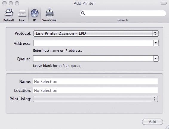 Definir uma impressora com o software do Controlador da impressora no Mac OS X 10.6.