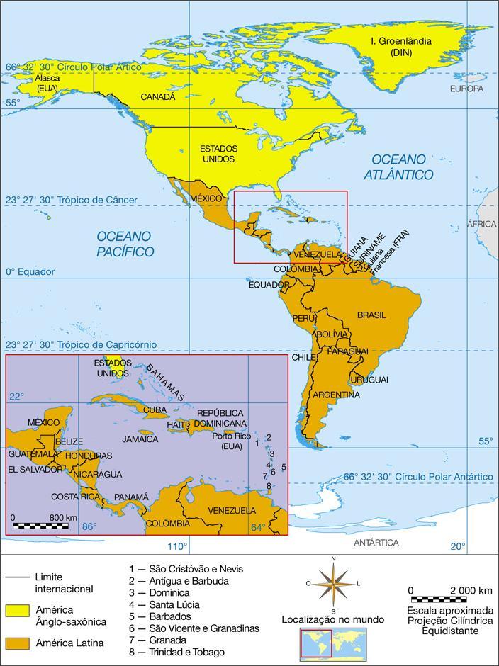 (C) Não há países com baixo Índice de Desenvolvimento Humano (IDH) na América Latina (D) Na América Anglo-Saxônica, as línguas predominantes derivam do latim, como o português e o espanhol.