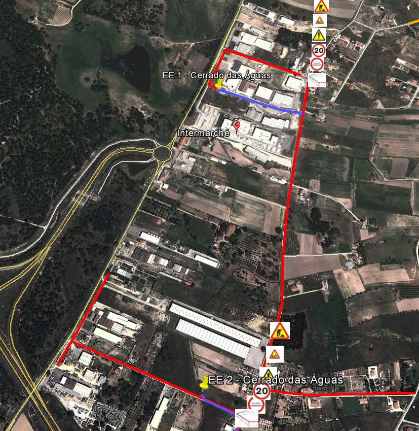 Esquema com localização da intervenção - esquema de sinalização temporária que será implementado na via de circulação que será alvo de intervenção Estrada Cerrado das Águas Vale Tripeiro - Benavente