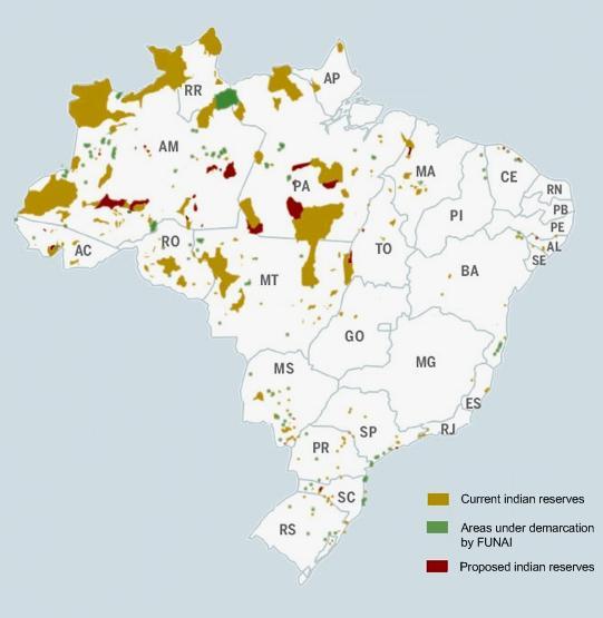 Áreas indígenas - FUNAI Reservas, áreas e territórios indígenas : 611 (implantadas ou delimitadas), =