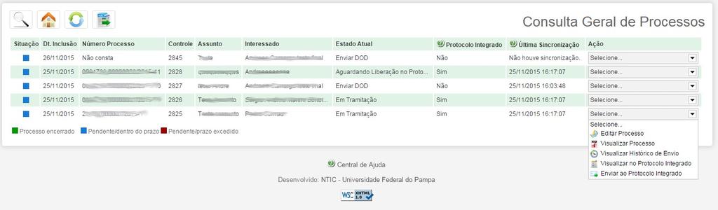 2.12 Consulta Geral de Processos 1. Clique no Menu Administrativo, na parte superior esquerda da tela. 2.