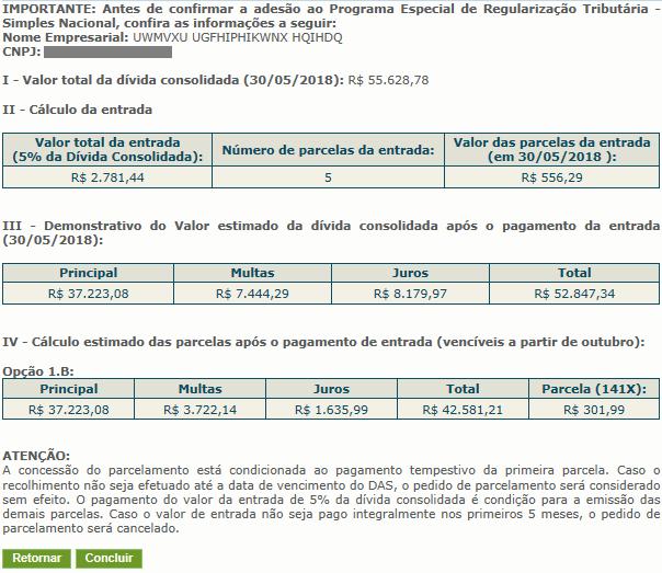 Confira atentamente as informações: valor consolidado, número de parcelas e