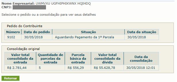 o contribuinte pede a desistência antes de recolher a primeira parcela (antes da validação); Em parcelamento; Encerrado a pedido do contribuinte - quando este