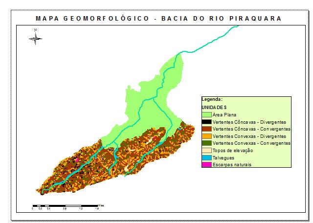 Figura 22 - Mapa geomorfológico da bacia do rio Piraquara. (Autoria própria) A Figura 22 apresenta o mapa geomorfológico da bacia do rio Piraquara.