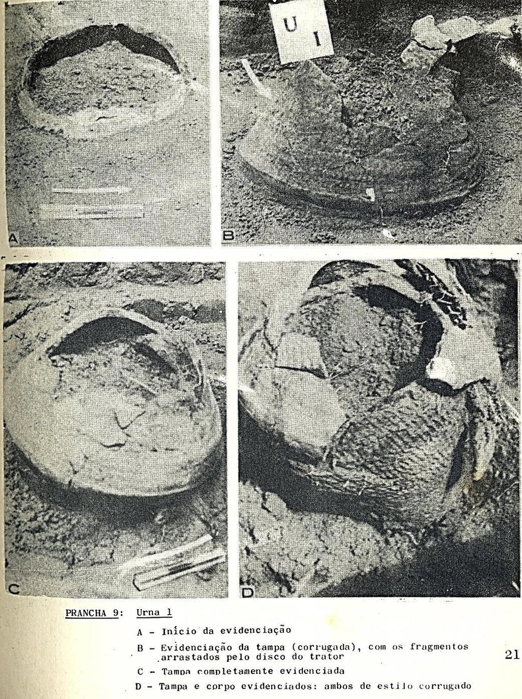 Abaixo, fotos da escavação do sepultamento I, tiradas pela arqueóloga na época. É possível notar a tampa quebrada e o sedimento dentro da urna, e que tanto a tampa quanto a urna eram corrugadas.