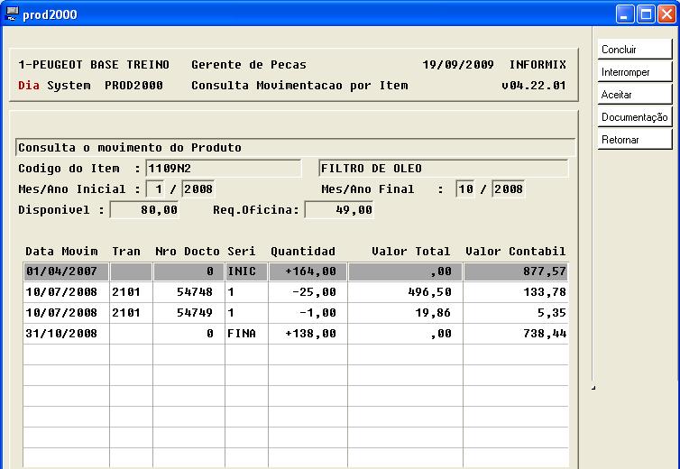 Observe que o disponível e o requisitado são informações atuais