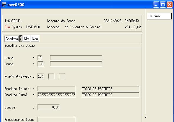 Passo 1 Iniciando o programa INVE0300, sugerimos efetuar a geração