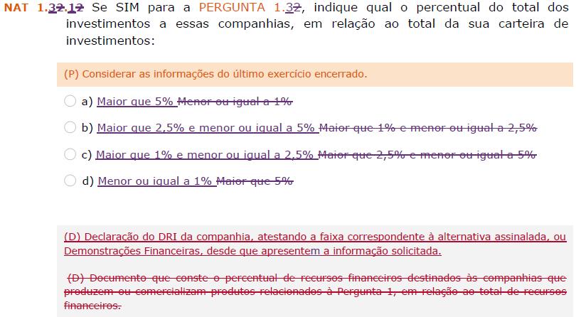 Dimensão: Natureza do Produto Principais alterações