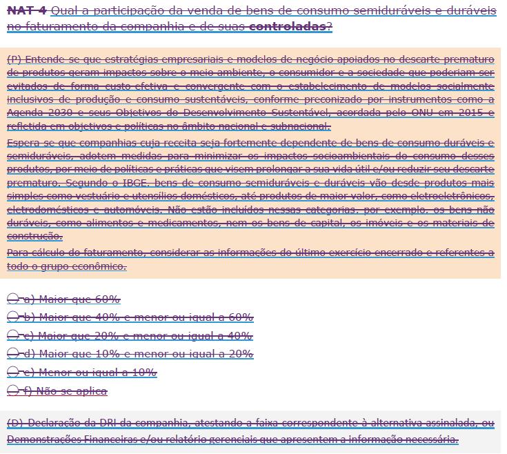 Dimensão: Natureza do produto Principais