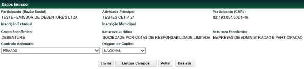 dos s da Tela de Relação Ação Participante (Nome Simplificado) Caixa de Seleção com as opções: Dados Emissor, Dados Endereço, Dados Complementares e Diretor Responsável.