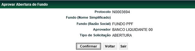 Tela Aprovar Abertura de Fundo Após Confirmar os dados, o sistema apresenta mensagem abaixo.