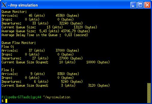 Simulação de redes de Comunicações em NS parr e barr indicam o número total de pacotes e de bytes que chegaram à fila de espera. Todos os campos são descritos no anexo D.