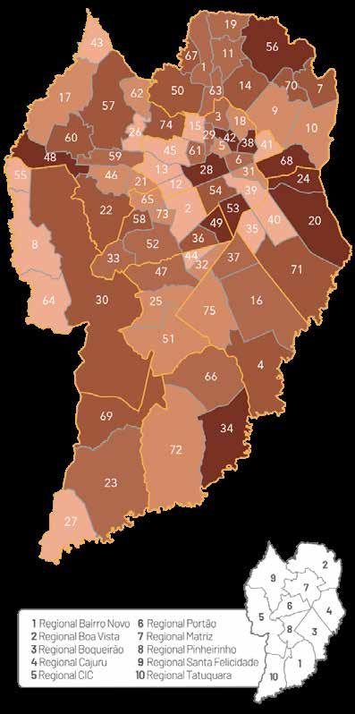 Representação gráfica dos bairros de residência dos adolescentes que cometeram ato infracional O mapa a seguir mostra a divisão dos bairros de Curitiba em cinco categorias conforme o indicador,