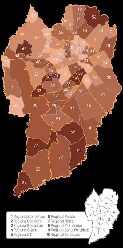 Representação gráfica dos bairros de residência das vítimas de Violência Sexual na faixa etária de 0 a 17 anos O mapa a seguir mostra a divisão dos bairros de Curitiba em cinco categorias conforme o