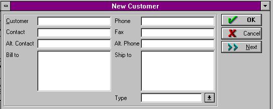 Passo 3 - Entrada - EE Exemplo A tela a seguir é usada para adicionar um novo cliente a uma aplicação. O botão OK e o botão Next ambos adicionam um novo clienta à base de dados.