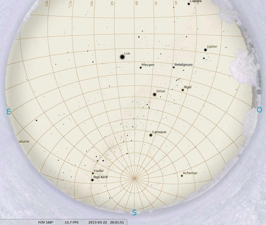 Céu desde o OPD: equatorial 6h 7h 8h 9h 10h 11h 12h 13h 0-10 -20-30 -40-50 -60-70