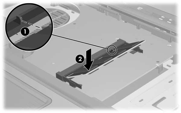 Componentes de hardware 13. Introduza o novo módulo de memória na ranhura: a. Alinhe a extremidade dentada do módulo 1 com a área denta da ranhura. b.