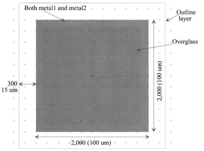 Exemplos de leiaute de pad Processo de 50 nm com dois metais leiaute de pad O metal 1 está imediatamente abaixo do metal 2 caso queiramos conectar o