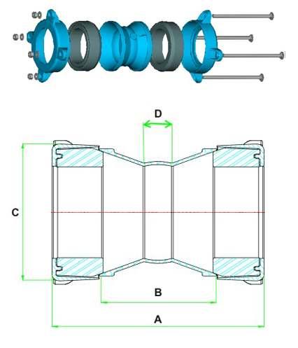 2.12.6 LUVA de Correr Contra Flange Água 2.12.6.1 Desenho 2.12.6.2 Especificação Técnica Padrão LUVA FOFO CFC DE MIN MM X MAX 125MM 2.12.6.3 Especificação Técnica Detalhada Material.