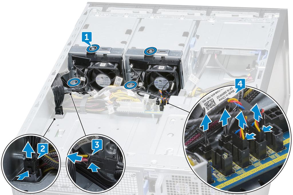 Como instalar a placa de controle do ventilador e distribuição de energia 1 Recoloque a placa de controle nos respectivos slots do chassi e, em seguida, prenda-a com os três parafusos.