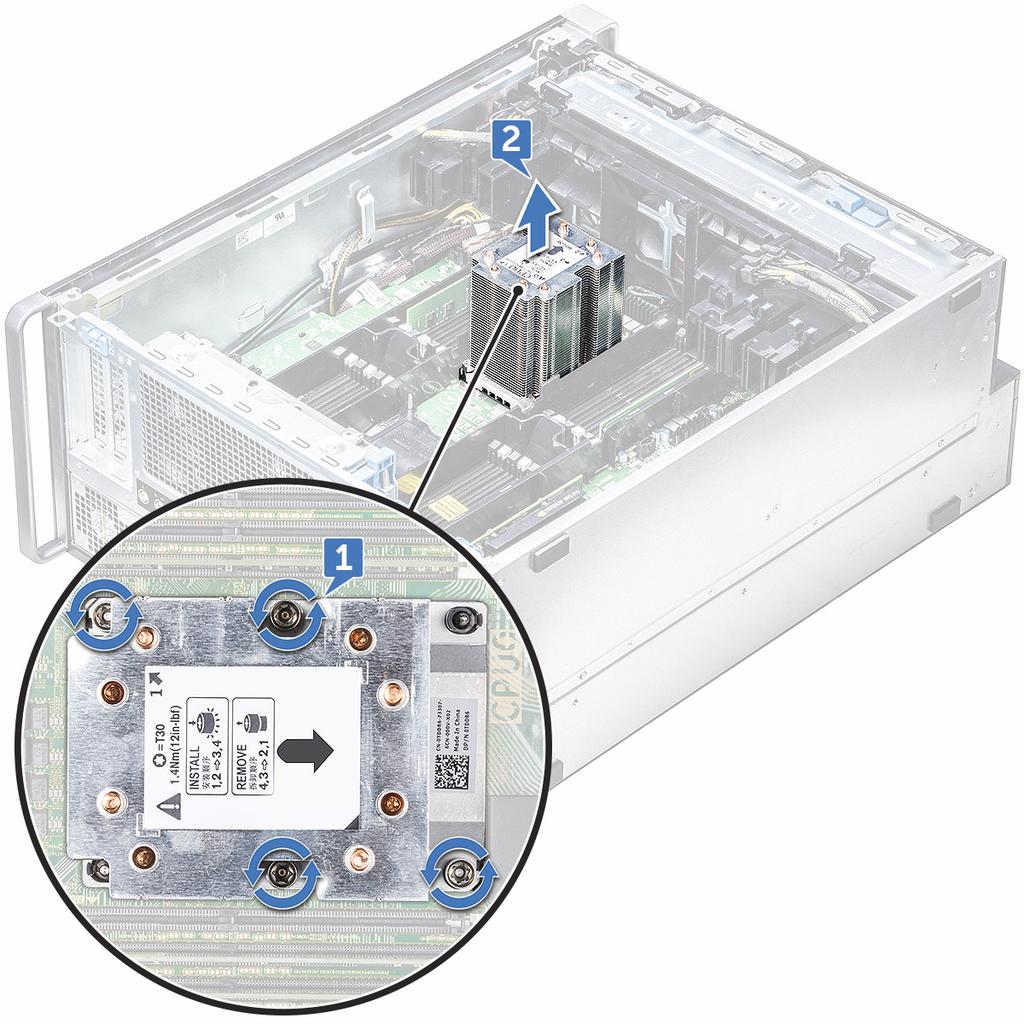 Módulo do dissipador de calor do processador Como remover o módulo do dissipador de calor do processador 1 Siga o procedimento descrito em Antes de trabalhar na parte interna do computador.