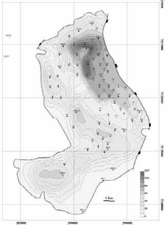2-2: Em A, mapa estrutural do topo do reservatório oligocênico do Campo de Marlim; Em B, mapa de