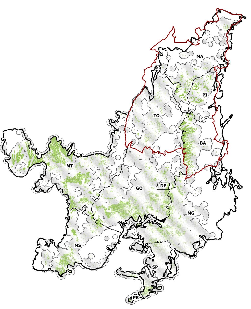 RAIO DE 20 KM A PARTIR DAS ÁREAS DE AGRICULTURA Raio de 20 km a partir da agricultura Agricultura em 2014 Outro fator que deve ser levado em conta ao avaliar as áreas mais interessantes para a