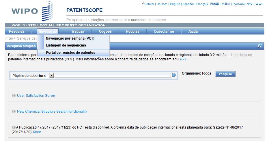 Portal de Registros de Patentes OBS: O acesso ao Portal de registros de