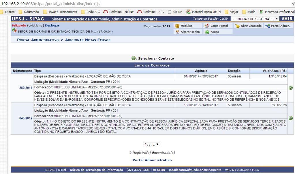 Dentro desta opção, aparecerão somente os contratos que o