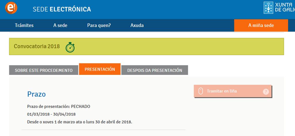 poderá acceder á oficina virtual onde se visualizarán os