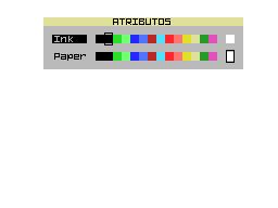 Figura 3.3. Seleção de cores. Utilize as setas do cursor para navegar e escolher as cores. A primeira linha escolhe a cor de frente (Ink), enquanto que a segunda linha escolhe a cor de fundo (Paper).
