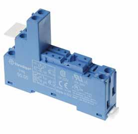 Série 95 - Bases e acessórios para relé Série 95.05 060.72 Determinadas combinações de relés/bases. 095.01 Base com conexão a parafuso 95.05 95.05.0 montagem em painel ou trilho 35 mm (EN 60715) Azul Preto Tipo de relé.