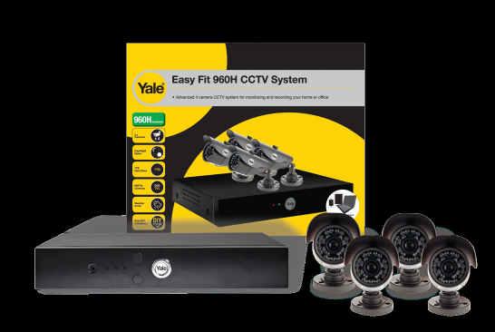 Sistema CCTV Yale Easy Fit 960H com 2 Câmaras 960H Resolução x2 500GB Memória GRAVADOR 960H WIDESCREEN CÂMARAS 650TVL VISÃO NOTURNA ATÉ 20 METROS 30+ DIAS DE GRAVAÇÃO EM DISCO RÍGIDO DE 500GB
