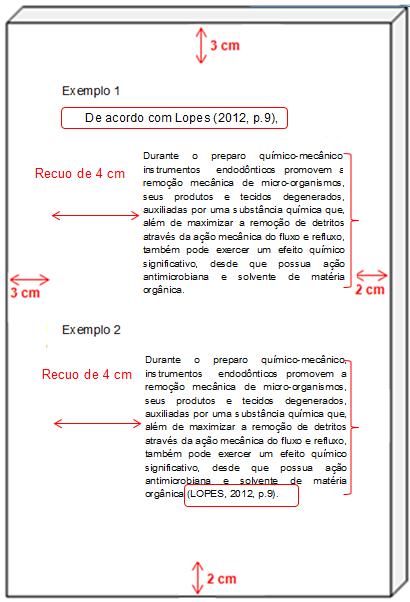 28 b) Citações diretas longas Citação com mais de 3 (três) linhas devem constitui r um parágrafo independente, recuado (4 cm da margem esquerda), com tamanho de letra 10 e com espaçamento