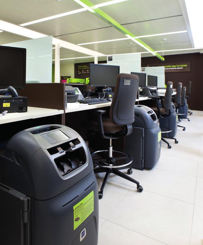 A SOLUÇÃO Após um piloto bem-sucedido, o Bankia iniciou uma implantação progressiva dos recicladores de cédulas de numerário Vertera 6G em toda a rede de agências para aumentar a eficiência e a