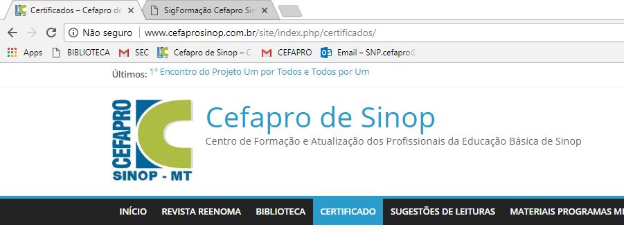IMPRESSÃO DO CERTIFICADO (CURSISTA) 1 O cursista pode imprimir o certificado fazendo a busca diretamente pelo CPF, basta acessar a página do Cefapro: www.