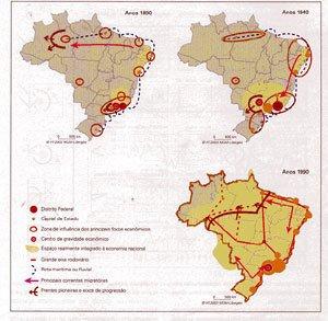 Mapas 5, 6 e 7 - Brasil: de arquipélago a continente Fonte: THÉRY, Hervé; MELLO, Neli A. Atlas do Brasil: Disparidades e Dinâmicas do Território.