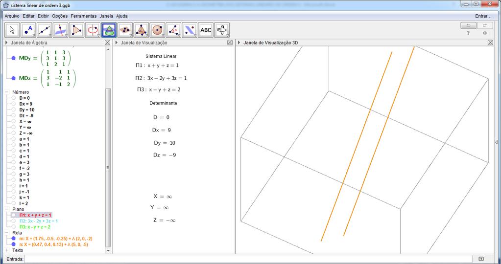 Se tratando dos registros das teorias de representações semióticas desenvolvida por Duval, podemos ver na plataforma do GeoGebra os objetos a serem estudados, temos duas janelas, álgebra e geometria,