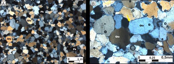 MG Os arenitos com estruturas do tipo flaser são representados petrograficamente em geral por apresentarem predominantemente quartzo (90%) e apenas 4% de feldspato e 6% de opacos sendo considerados