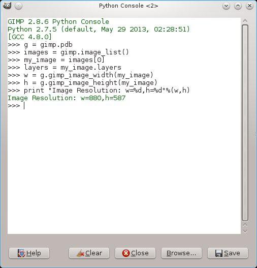 Python-fu Console O python console é o meio de desenvolver novos recursos ou plugins para o Gimp.
