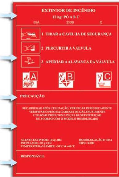 Página: 2 de 6 A palavra EXTINTOR O tipo de agente extintor e a sua capacidade A referencia aos fogos-tipo para os quais o extintor esta aprovado O modo de atuação, que deve incluir ilustrações