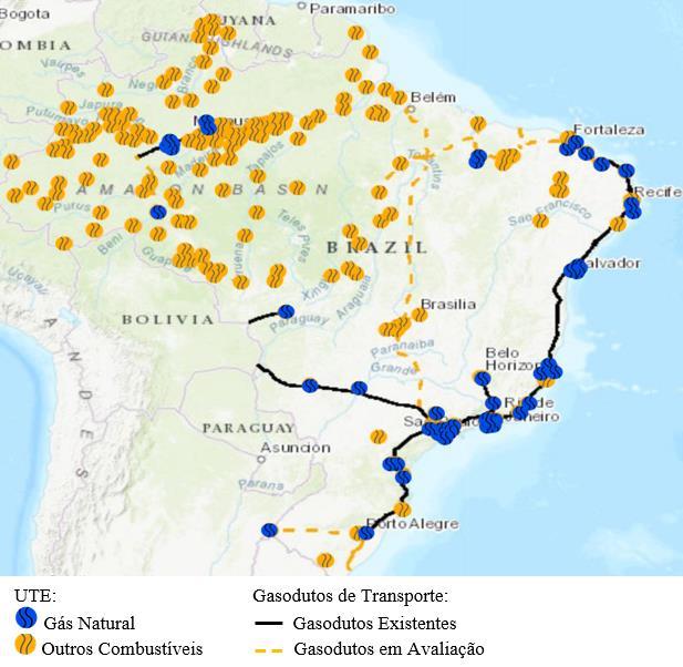 Figura 1. Usinas Termelétricas a Combustíveis Fósseis no Brasil. Fonte: Adaptado de EPE, 2018.