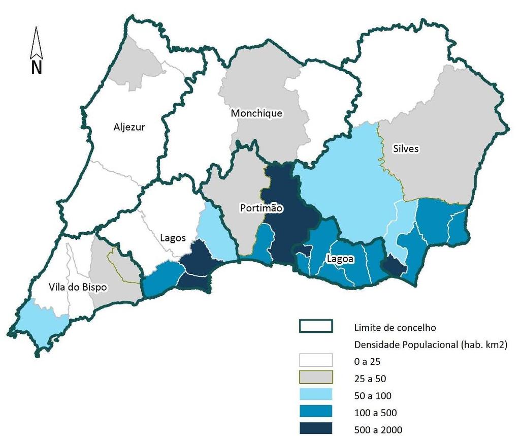 A Figura 8 apresenta a densidade populacional por freguesia (hab.