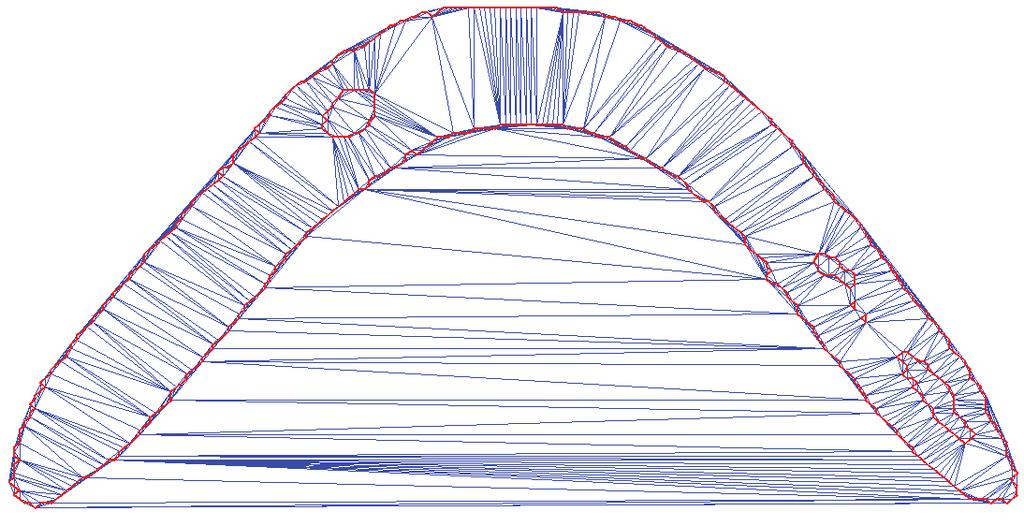 A Figura (7), extraída do trabalho Sousa (2004), que utilizou uma imagem em formato BMP, mostra a aplicação da Triangulação de Delaunay sobre os pontos que definem o contorno, neste caso, não foi
