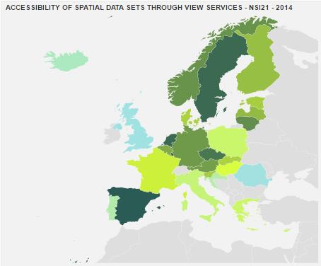 Figura 7. Indicador NSi1 (Metadados em serviços de pesquisa) para os Estados-Membros da União Europeia referente ao ano de 2014. Portugal tem um valor de 88%.